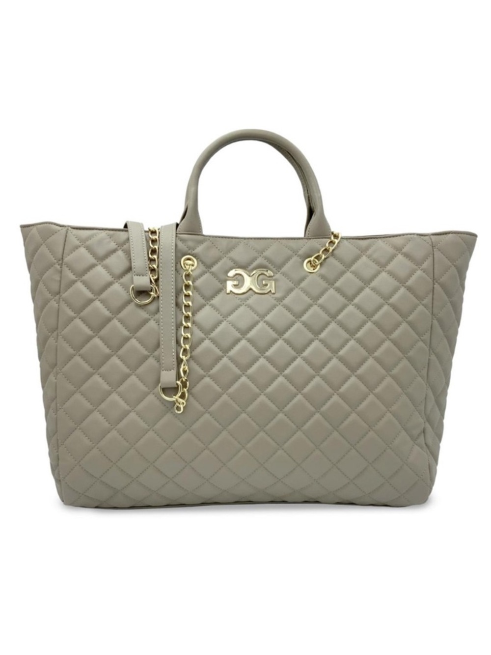 Gilda Paris Quilted Vegan Tote with Gold Chain Detail - Taupe